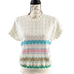 Vintage 70s Cristin Stevens Pastel Cream 1970's Knit Pullover Sweater Blouse